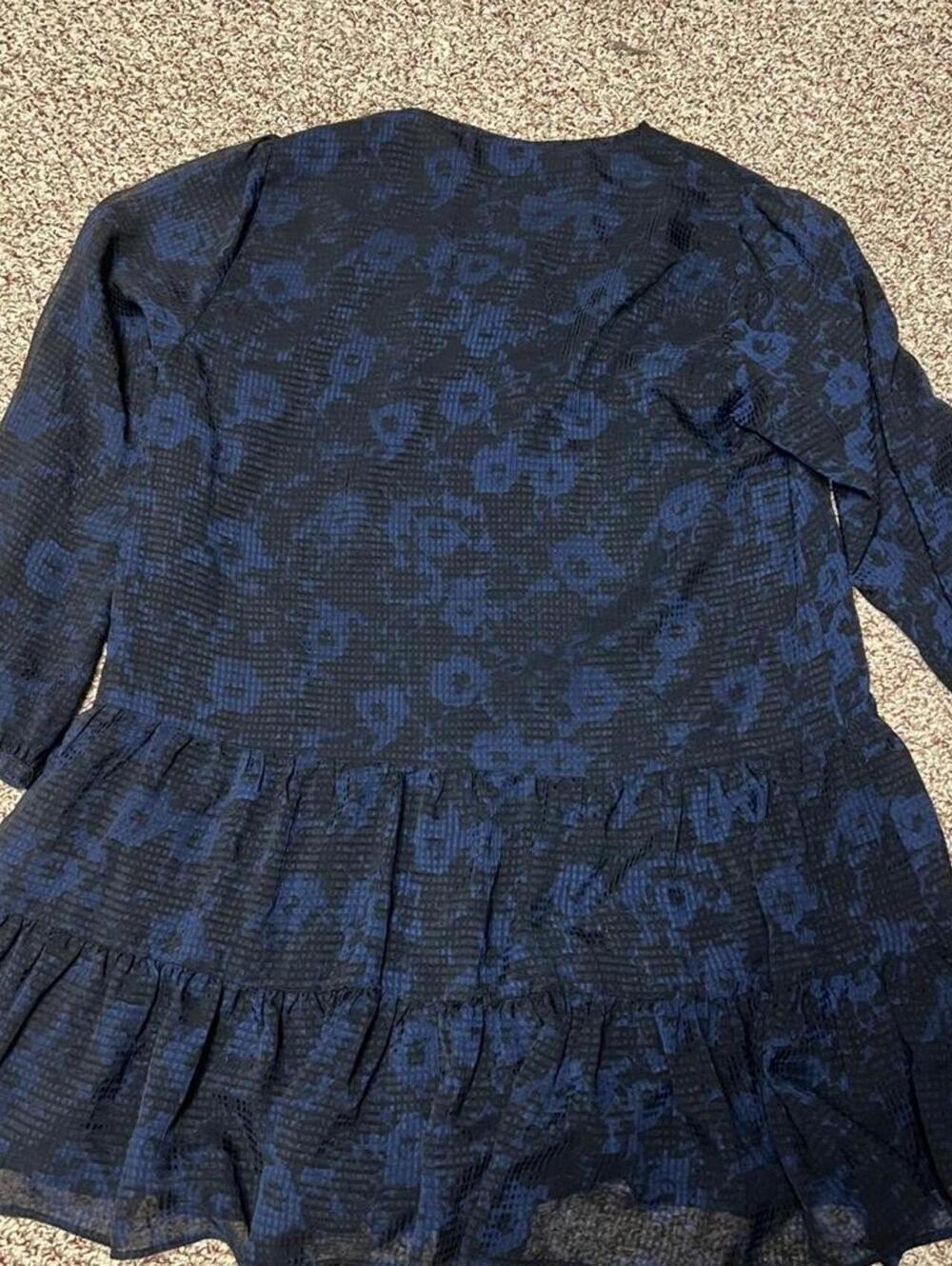 Zara Blue Floral Button-Up Tunic Top Medium Casual - Picture 2 of 4